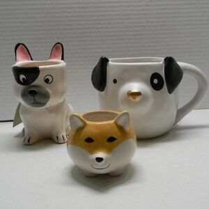 Dog Mug Planter Lot of 3 French Bulldog Corgi Puppy NEW